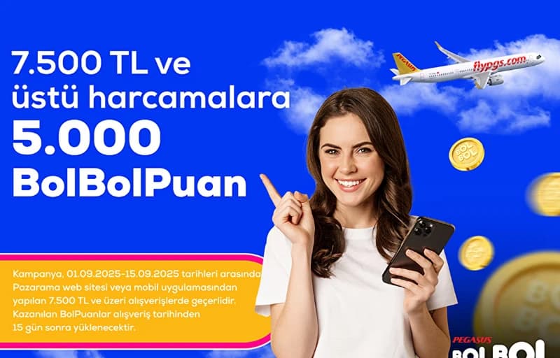 Pazarama 7500 TL ve Üzeri Alışverişe 5.000 BolPuan Hediye