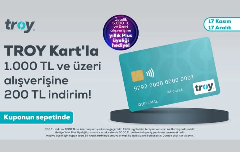 Pazarama'da Troy Kart ile 1000 TL üzeri Alışverişte 200 TL İndirim Fırsatı!