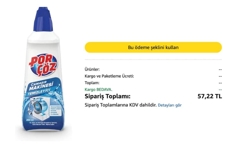 Porçöz Çamaşır Makinesi Temizleyici 250 Ml 57₺ (Kargo Ücretsiz)
