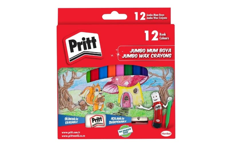 Pritt 12'li Jumbo Üçgen Silinebilir Pastel Boya (Mum Boya) + Silgi Ve Kalemtıraş Hediyeli 71 TL