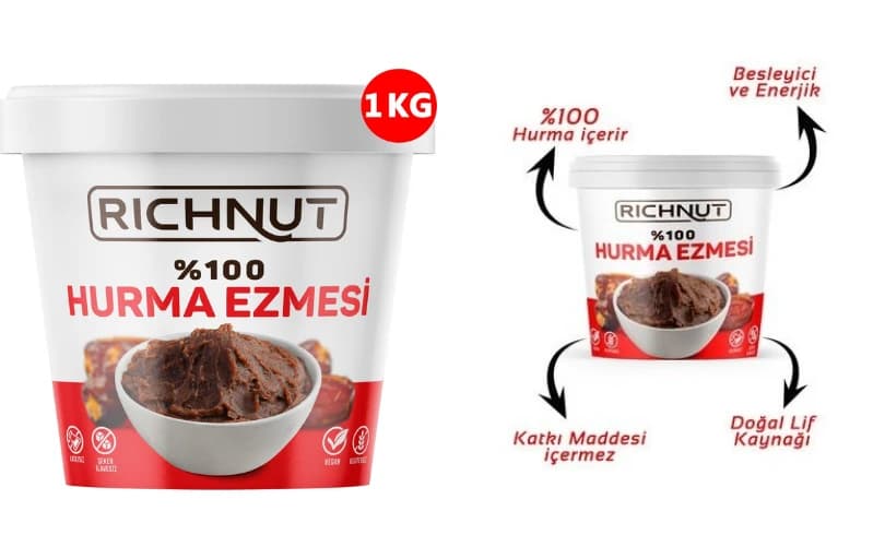 Richnut Katkısız Doğal Hurma Ezmesi - %100 Hurma Püresi 1 Kg 🏷️ 153 TL