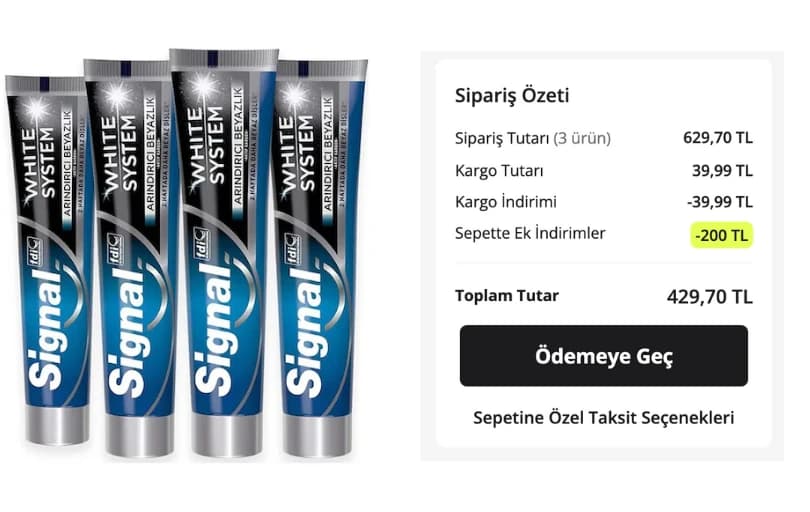 Signal White System Diş Macunu 4 X 75 Ml 209 TL (3 Adet Alımda 143 TL) 35,8 TL/adet