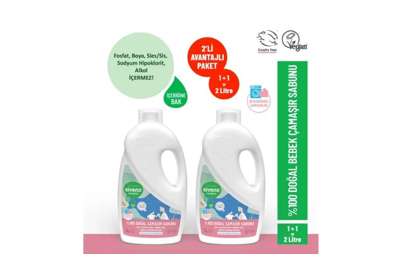Siveno %100 Doğal Bebek Çamaşır Sabunu 1000 Ml X2 Adet İndirim Koduyla 269 TL