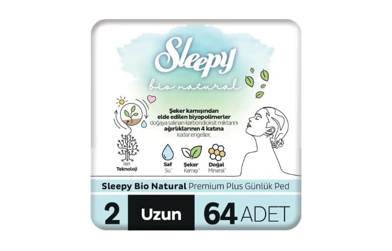 Sleepy Bio Natural Premium Plus Günlük Ped Uzun 64 Adet 163 TL (2 Adet Alımda 82 TL )