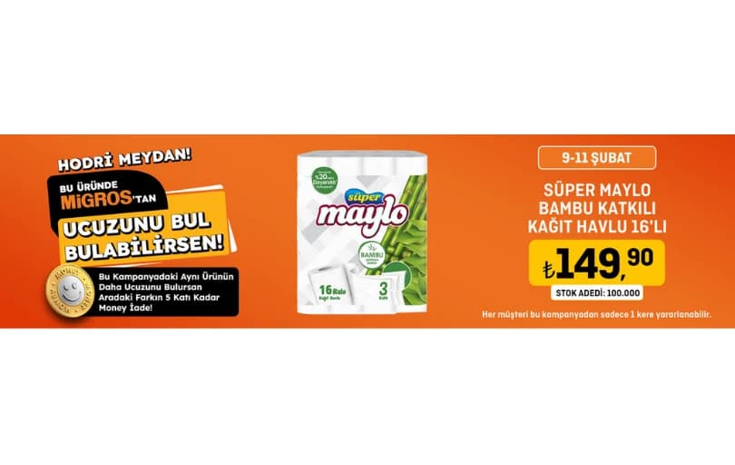 Süper Maylo Bambu Katkılı Kağıt Havlu 16'lı 149₺
