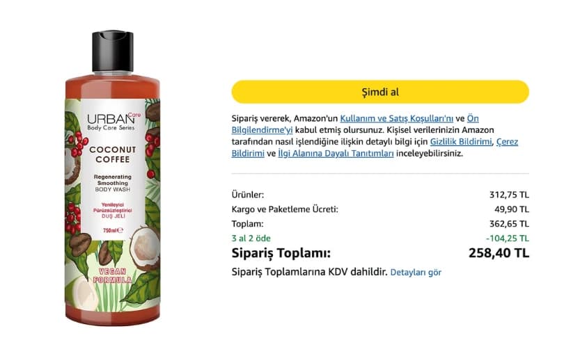 Urban Care Coconut Coffee Duş Jeli, 750 Ml 104 TL (3 Adet Alımda 86 TL)