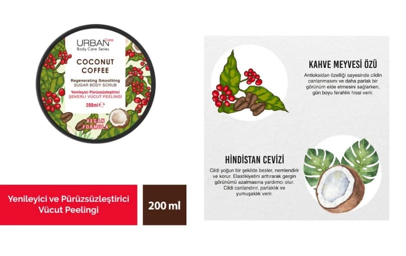 Urban Care Coconut Coffee Yenileyici Ve Cilt Pürüzsüzleştirici Vücut Peeling 200 Ml 99 Tl