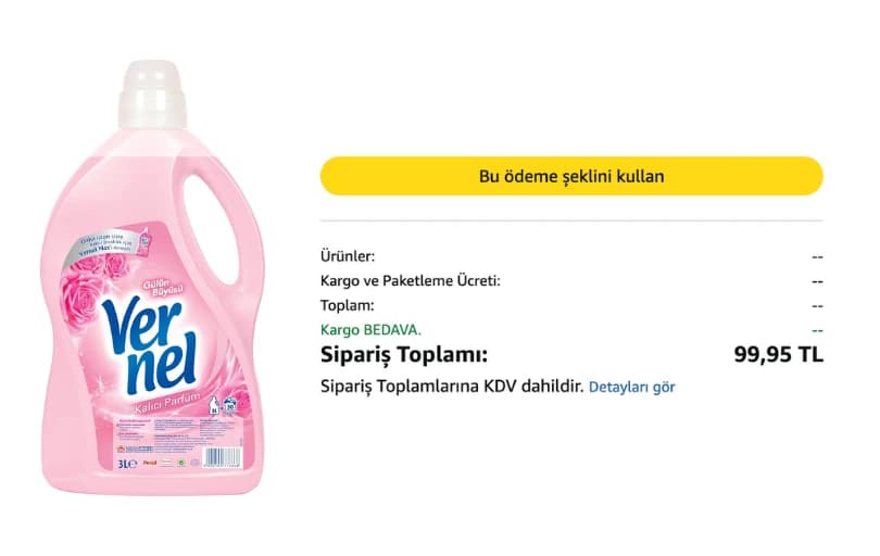 Vernel 30 Yıkama Çamaşır Yumuşatıcısı (1 x 3000 mL) 99,95₺ (Kargo Ücretsiz)