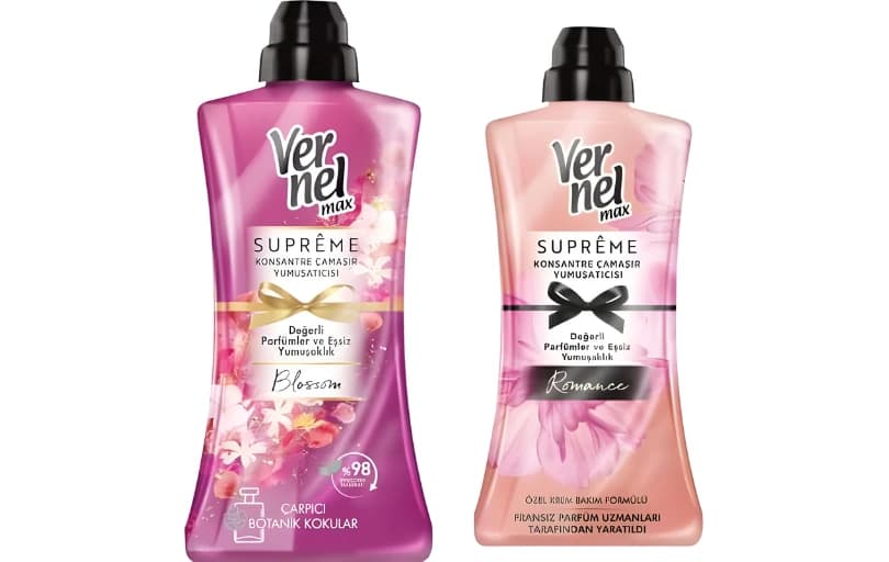 Vernel Supreme Blossom Yumuşatıcı 1,2L ve Supreme Romance Max Yumuşatıcısı 1,2L 269 TL!