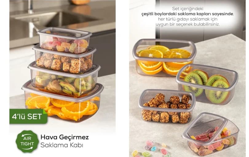 Vienev 4'lü Hava Geçirmez Saklama Kabı Seti 99₺ (kargo Bedava)