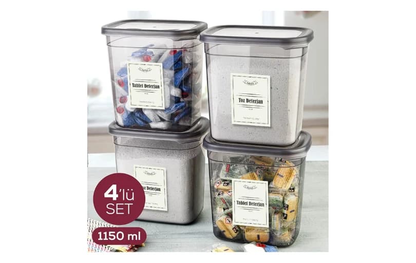 Vienev Etiketli 4'lü Deterjan Saklama Kabı Seti 64 TL (Kargo Bedava)