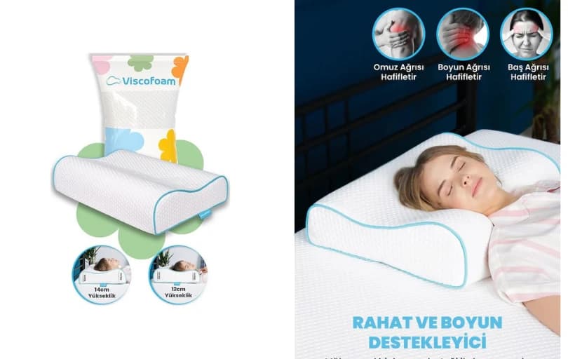 Viscofoam Yüksek Boyun Destekli Ortopedik Yastık 589₺ (kargo Bedava)