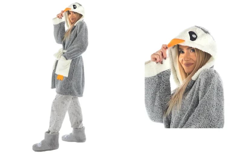 Zeynep Tekstil Penguen Nakışlı Kapşonlu Wellsoft Bornoz 339₺