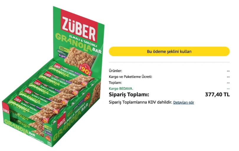 Züber Granola Bar Elmalı Tarçınlı 25G X15 Adet 377₺