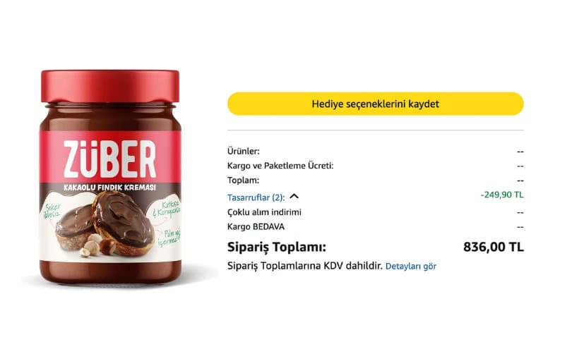 Züber Nutzilla Kakaolu Fındık Kreması 315Gr 259 TL (4 Adet Alımda 209 TL)